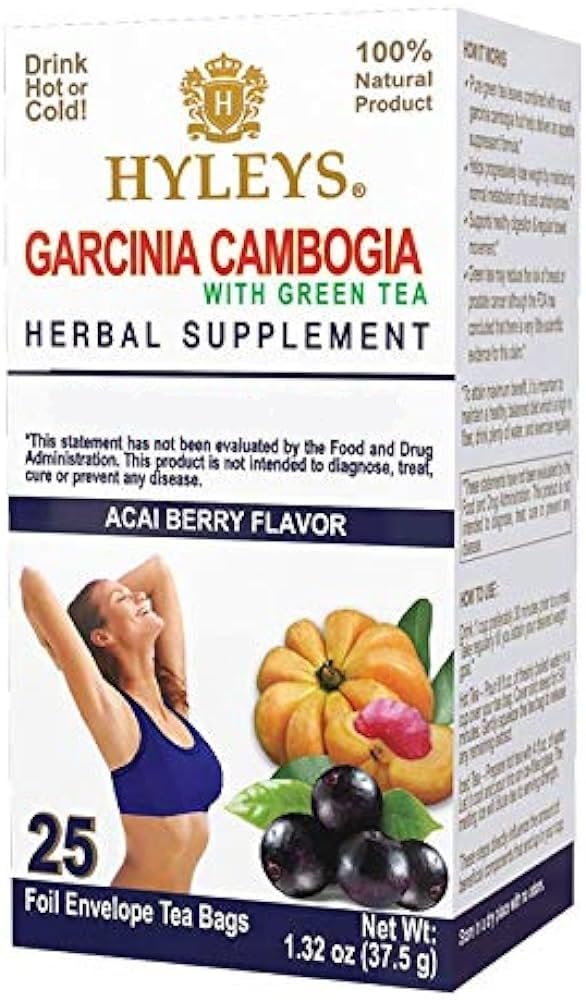 HYLEYS Tea Garcinia Cambogia Té verde con Acai Berry Flavor - 25 bolsas de té (12 Pack - 300 bolsas de té Total)