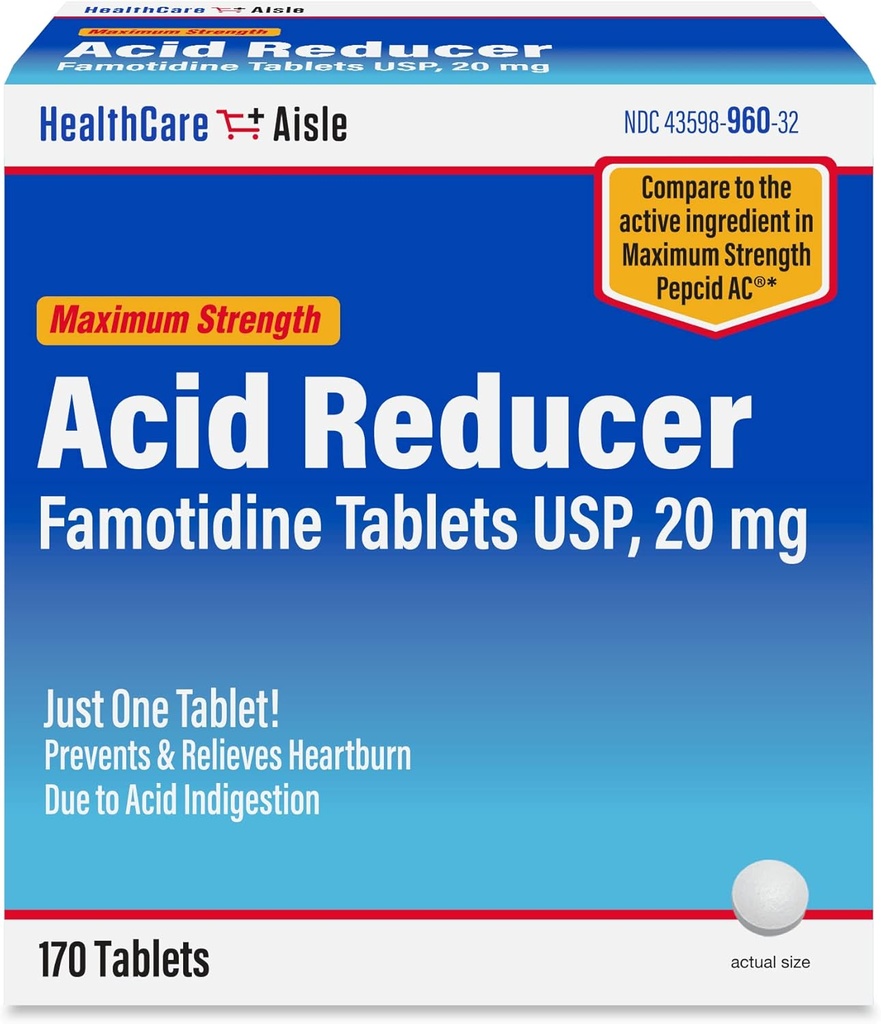 HealthCareAisle Famotidine 20 mg, 170 Tabletas, Maximum Strength Acid Reducer, Prevents and Relieves Heartburn Debido a la indigestión de ácido