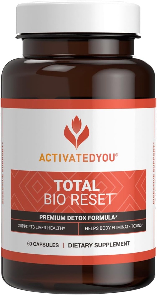 ACTIVATEDYOU Total Bio Reset- Detox Fórmula para la limpieza " Flushing Digestive System for Radiant Skin " Sustained Energy w/Chlorella, Kiwi Fruit y Dandelion Root (60 Capsules)
