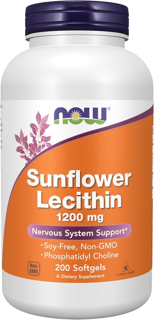 NOW Supplements, Sunflower Lecithin 1200 mg with Phosphatidyl Choline, 200 Softgels