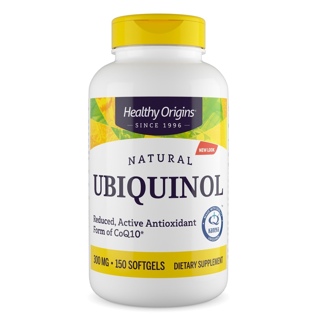 Orígenes saludables Ubiquinol (formulario activo de CoQ10), 300 mg - Suplementos de Ubiquinol para la salud del corazón " Apoyo antioxidante - Suplemento no Gluten libre " , 150 Softgels