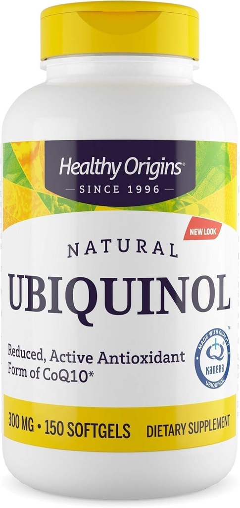 Orígenes saludables Ubiquinol (formulario activo de CoQ10), 300 mg - Suplementos de Ubiquinol para la salud del corazón " Apoyo antioxidante - Suplemento no Gluten libre " , 150 Softgels