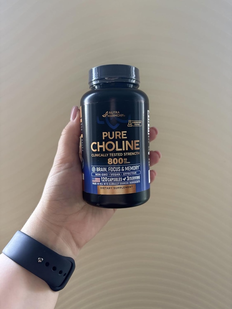 NUTRAHARMONY Choline 800 mg - Choline Supplement - Vegan, Non-GMO, Lab Tested - Made in USA - 120 Capsules