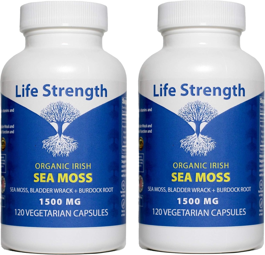 Sea Moss Capsules (Pack of 2) - Wildcrafted Irish Sea Moss, Bladderwrack &amp; Burdock Root Superfood Blend - Immune System, Joint, Gut Health & Thyroid Support - 240 Vegetarian Capsules