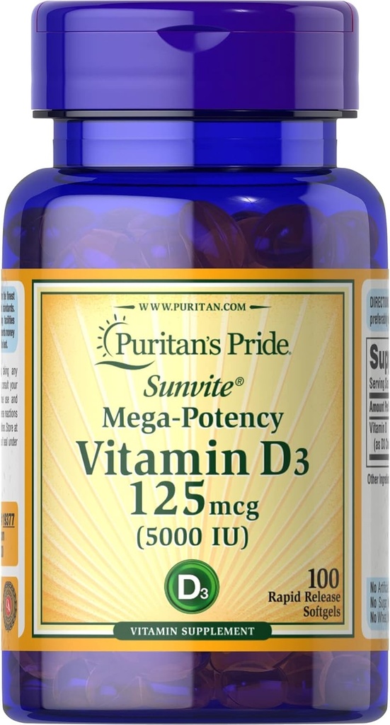 Puritan's Pride Vitamin D3, 5000 IU, 100 Count