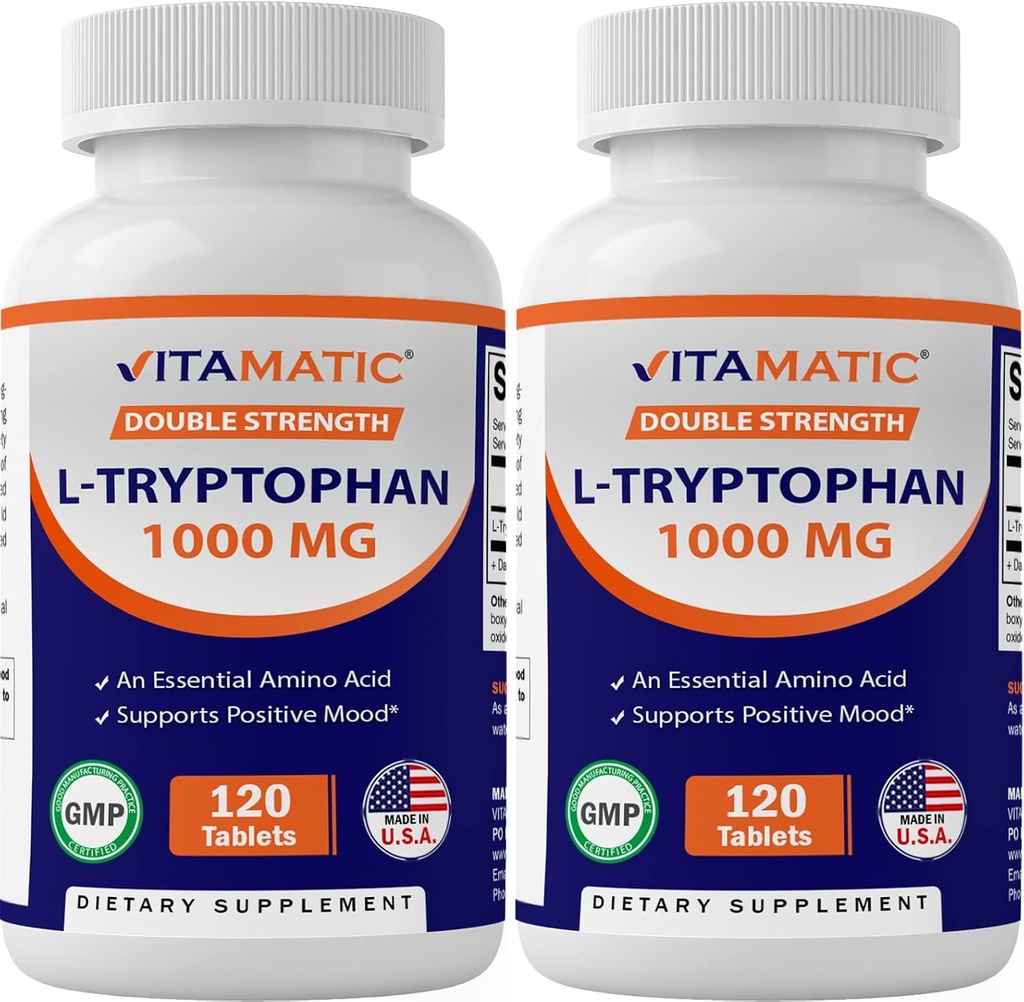 Vitamatic L-Tryptophan 1000mg 120 Tablets (120 Tablets (Pack of 1)) (2 Botellas)