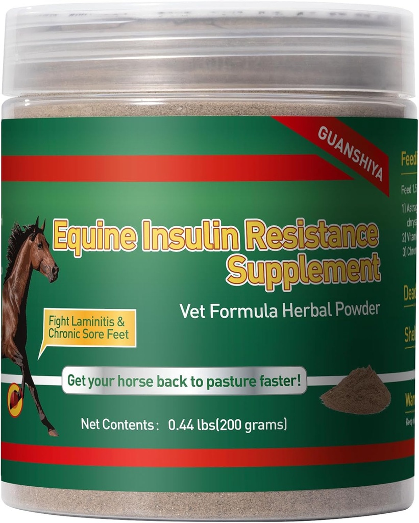 Suplemento de Resistencia a la Insulina para Caballos, Herbal Formulado para Alta Insulina, Laminitis Crónica, Síndrome de Cushing, Pie de Sora, Reducción de Sugar de Sangre " Mejora metabólica, 0,44 lbs