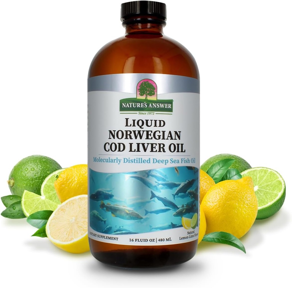 Respuesta de la naturaleza Cod Liver Oil Liquid Supplement, 16-Fluid Ounces ← Promueve un Corazón Saludable > Cerebro Silencioso Cognitivo y Cardiovascular Apoyo TEN Gran Tasting (Pack of 1)