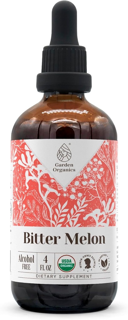 Bitter Melon USDA Orgánica tención Extracto libre de alcohol, gotas herbales orgánicas, Suplemento TENIDO Tintura Hecho de 100% Certificado orgánico Bitter Melón (Momordica Charantia) Fruta seca 4 oz