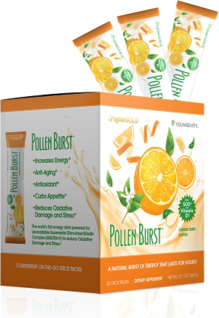Youngevity ProJoba Pollen BurstTM - Clean Natural Energy Supplement w/Green Tea, Pollen Extract, GliSODin® - Increase Focus, Brain Boost, Endurance, Mental Clarity (30 Sticks)