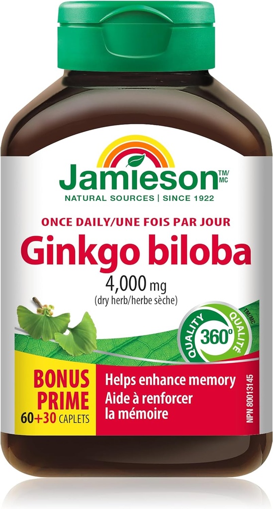Jamieson Ginkgo Biloba 80mg 60+30 cápsulas