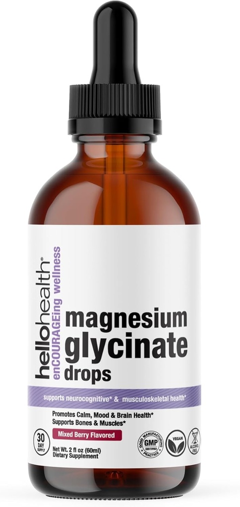 Magnesio Glycinate Suplemento líquido Mujeres, Hombres &amp; Niños – Magnesio Bisglycinate 100 mg para calma natural, recuperación muscular – Vitaminas líquidas (30 días) – Berry Flavor