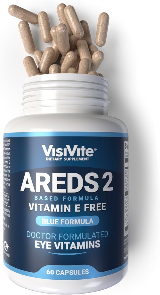 AREDS 2 Vitaminas Oculares - VisiVite Vitaminas para la Salud Ocular Sin Vitamina E - Vitaminas Oculares para Seniors - Lutein y Zeaxanthin Suplementos - 60 cápsulas