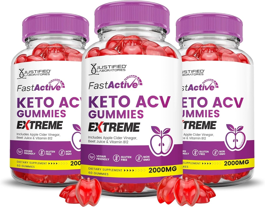 (3 Pack) Fast Active Keto ACV Gummies Extreme 2000MG Fastactive Keto Gummies Apple Sider Vinegar Formulado con Pomegranate Beet Juice Powder B12 Vegan Non GMO 180 Gummys