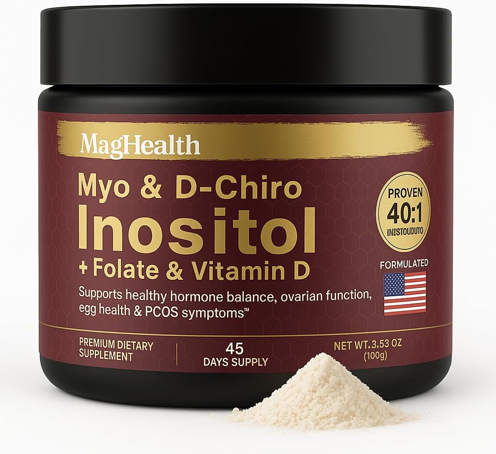 Inositol Powder - Myo & D-Chiro Inositol + Folate y Vitamina D - 40:1 Ratio - 45 Day Supply - Regular Menstrual and Fertility Support ← Gran alternativa a cápsulas