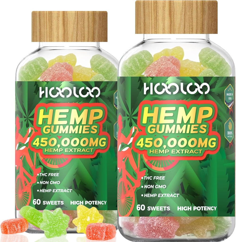 Ganchos de cáñamo 450.000 mg para el apoyo a la cama de sonido profundo y el alivio de la molestia, cáñamo afrutado Gummy infundido Omega 3, vitaminas, hecho en EE.UU.