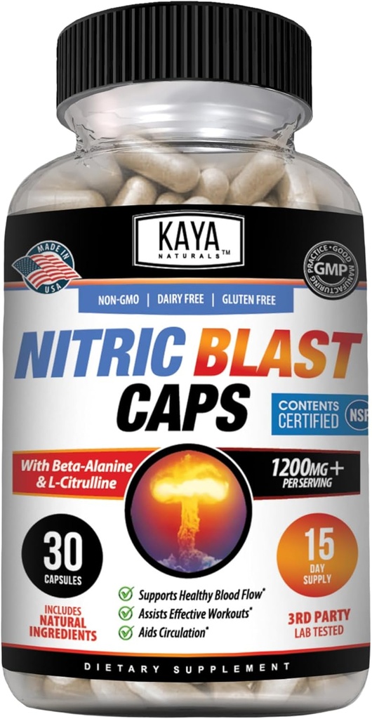 Kaya Naturals - Nitric Blast Potent All-Natural Herbal Supplement for Maximum Health Benefits ← Pre-Workout tóxico Aumento de la energía ← Mejorar el rendimiento nocturno (30 Cuenta (Pack of 1))