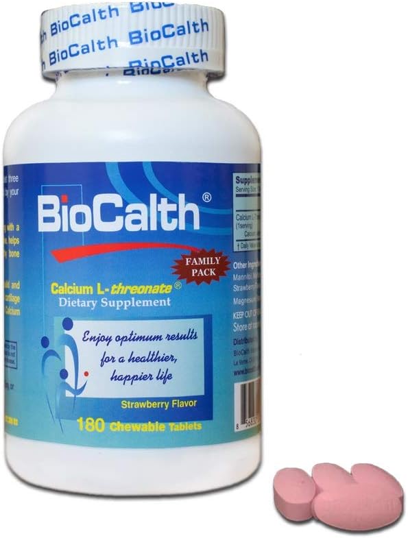 El único calcio con 3 patentes estadounidenses ——BioCalth Calcium L-threonate 180 Chewable Tablets, Family Pack con GREAT VALUE!