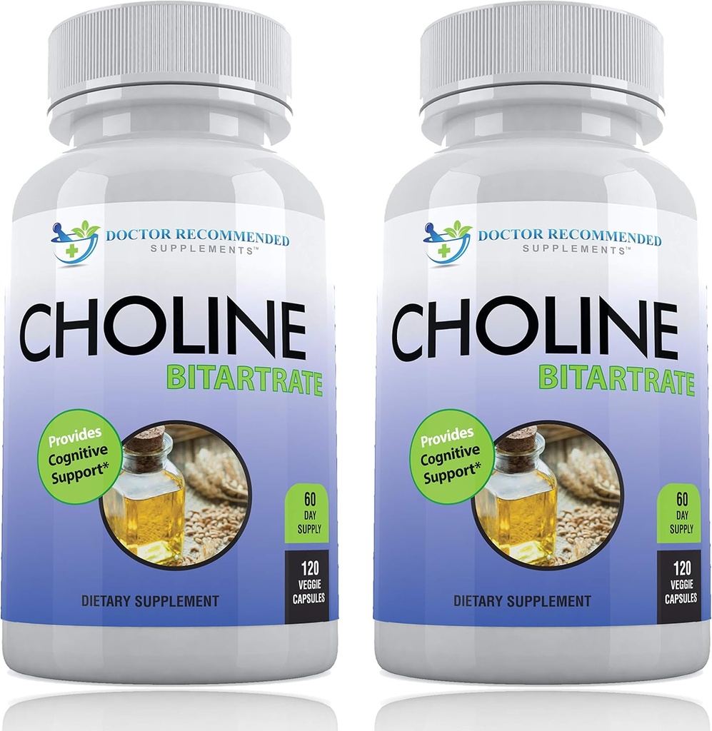 Premium Choline - 500 mg - 120 Veggie Capsules - Supports Cognitive Health, Memory &amp; 2 Pack