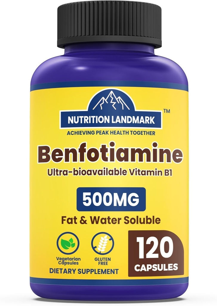 Benfotiamine 500mg, 120 cápsulas - Gluten Free, Non-GMO, y Vegetarian Friendly