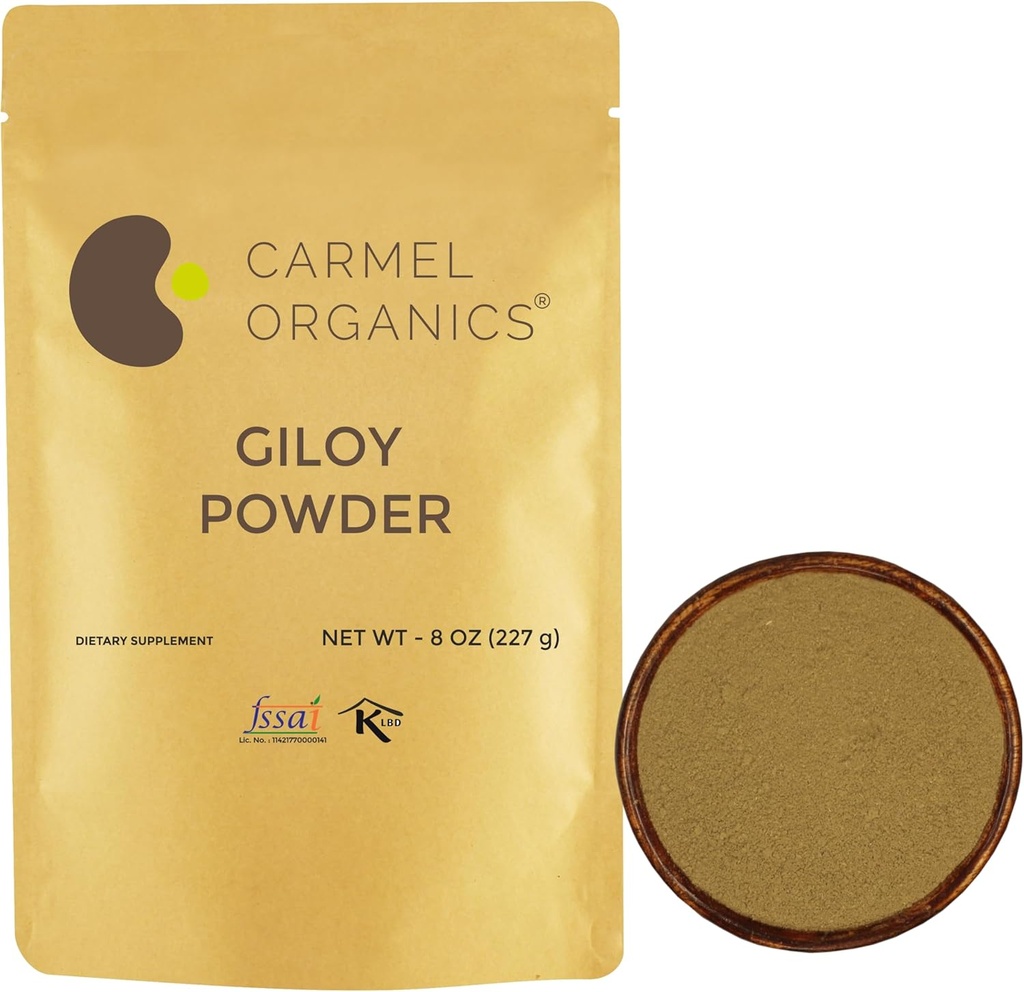 CARMEL ORGANICS Giloy Stem Powder (8 onza o 0,5 LBS (Pack of 1)) Silencio Natural Silencio No Añadido Preservatives ← Non-GMO ← Tinospora Cordifolia  durable Herbal Suppliment for Your Immunity