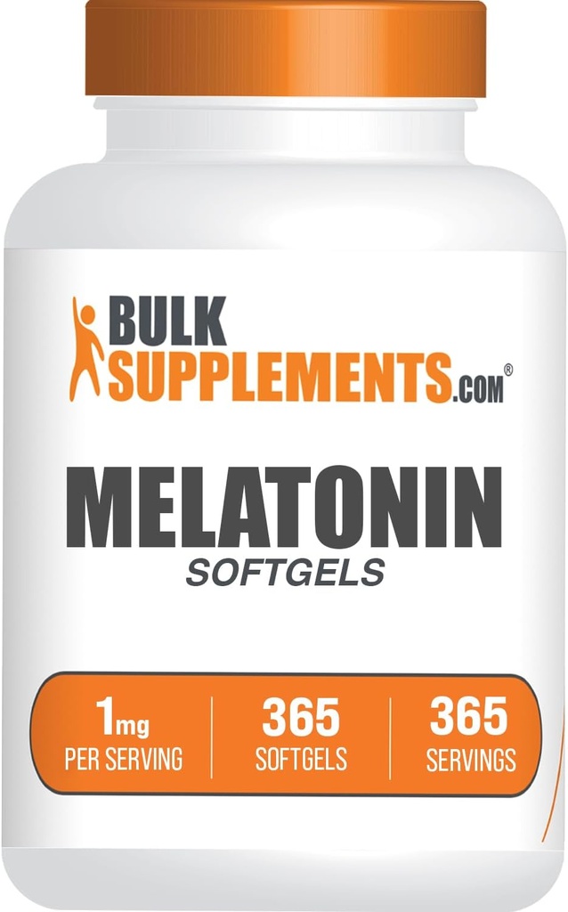 BulkSupplements.com Melatonin 1mg Softgels - Melatonina para adultos, Suplemento de sueño - 1mg Melatonina por ser, Gluten Gratis, 1 Softgel por ser, 365 Conde (Pack of 1)