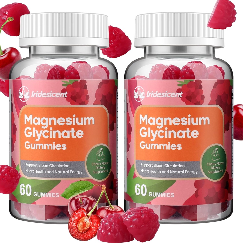 Magnesio Glycinate Gummies 400mg, Suplemento de Magnesio Libre de Azúcar w/Ashwagandha, Zinc, Magnesio Vegano Glycinate Suplemento para Adultos - 120 Cherry Gummies