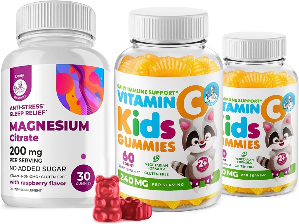 Vitamina C Gummies 120 cuentan para niños &amp; adultos 240 mg y Magnesio 200 mg Gummies - Immune Support Vitaminas Gummy de bajo azúcar para niños pequeños con cerdas calmas de magnesio para niños y adultos sin azúcar
