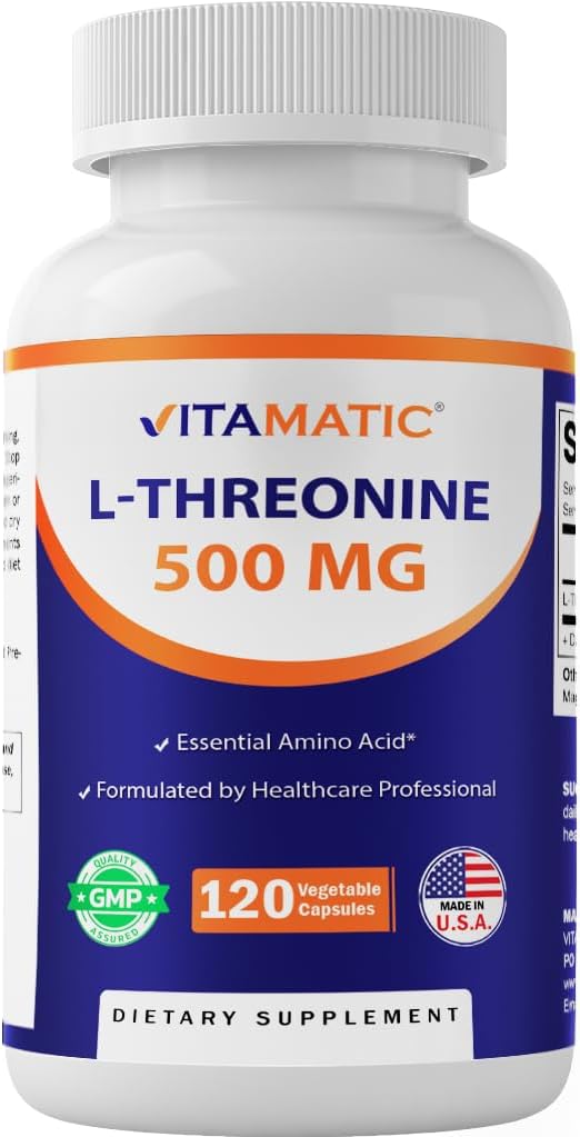 Vitamatic L-Threonine 500mg – 120 cápsulas vegetales promueve el hígado saludable, la función cardiovascular y estructural