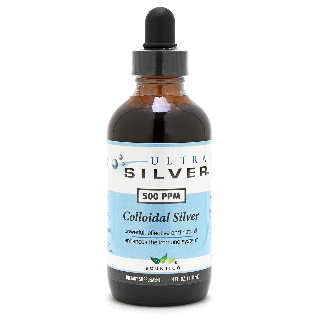Ultra Silver® Colloidal Silver | 500 PPM, 4 Oz (118mL) | Mineral Liquid Supplement | True Colloidal Silver - with Dropper
