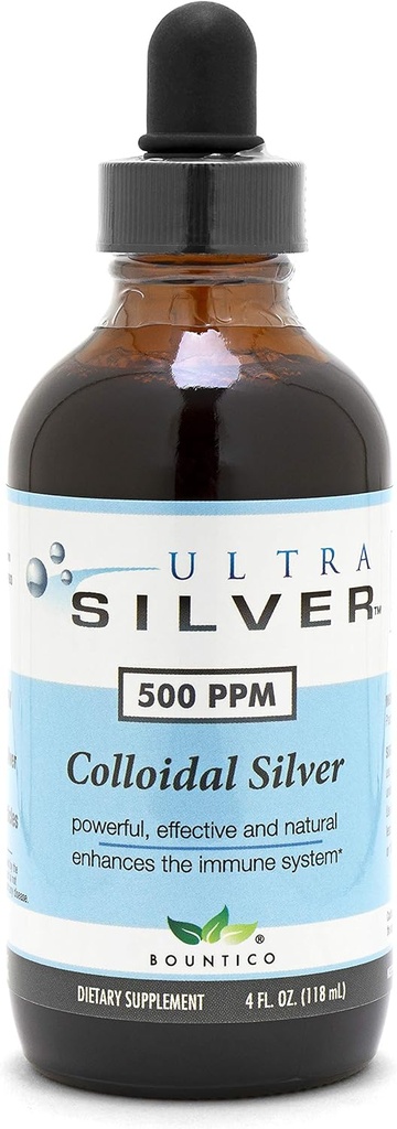 Ultra Silver® Colloidal Silver TENIDO 500 PPM, 4 Oz (118mL) TENIDO Suplemento Mineral Liquido TENIDO True Colloidal Silver - con Dropper