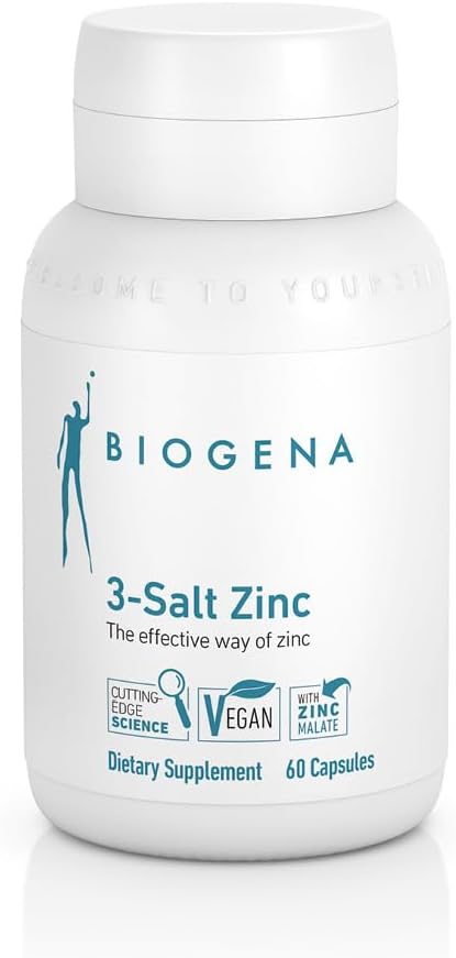 Biogena 3-Salt Zinc - Tres compuestos orgánicos de zinc altamente biodisponibles - 60 cápsulas