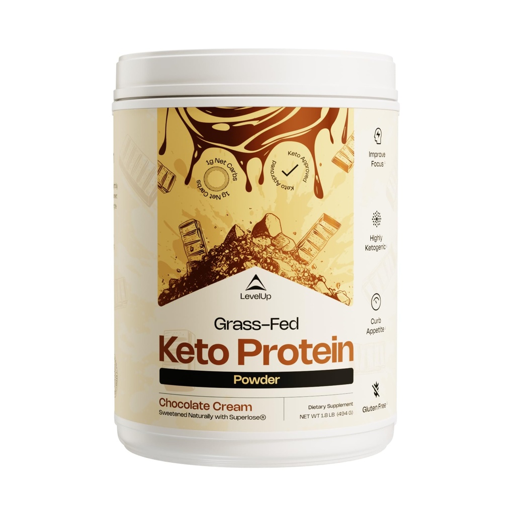 LevelUp 𝗪𝗜𝗡𝗡𝗘𝗥 - 𝗕𝗘𝗦𝗧 𝗞𝗘𝗧𝗢 𝗣𝗥𝗢𝗧𝗘𝗜𝗡 Grass-fed Collagen Protein Powder, C8 MCT Oil, Whey Protein Isolate, Irish Butter, Ketogenic Protein Shake Supplement (Chocolate Cream)