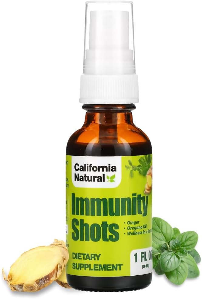 California Natural Immunity Shots 1oz Bottle, Organic Ginger Root, Oregano Oil - Potent & Pure Immune System Booster - Immune System Support & Wellness Shot (Pack of 1)