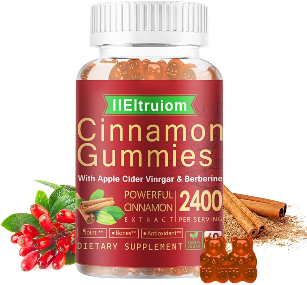 Ceylon Cinnamon Gummies, Ceylon Cinnamon 2400mg con Berberine, Turmeric, Apple Cider Vinegar, Bitter Melon, Chromium - 60 Condes
