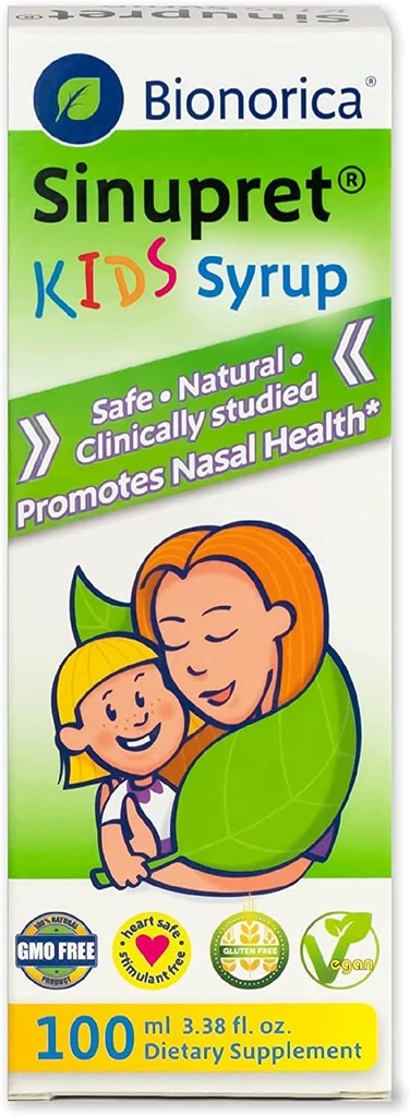 Bionorica Sinupret Kids Sinus & Immune Syrup Respiratory & Immunity Boost Natural, Fast Acting Herbal Support with Verbena & Elder Flower - Cherry Flavor - 3.38 oz