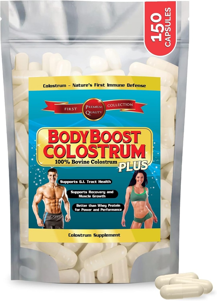 BodyBoost Colostrum Capsules, 100% Bovine Colostrum Powder, Immune Booster Suplemento con Inmunoglobulina &amp; Lactoferrin, Super Food for Gut Health, Diverse Intake, 150 cápsulas