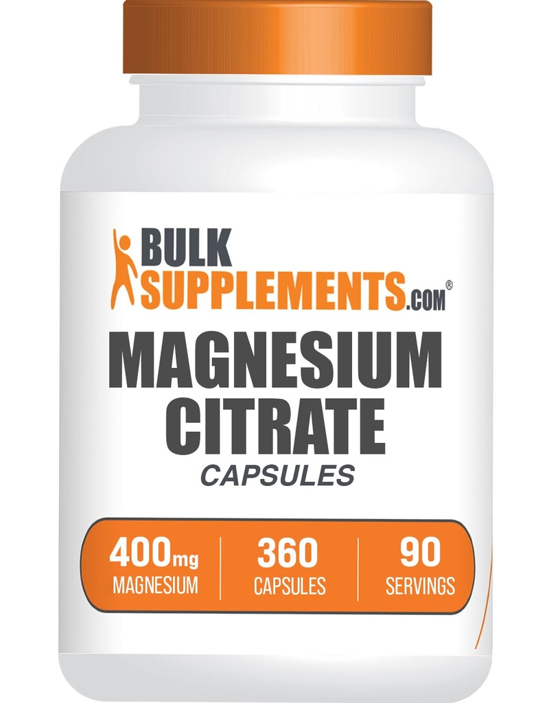 BulkSupplements.com Magnesium Citrate Capsules - Magnesium Supplement, Magnesium Citrate 400mg - Gluten Free, 4 cápsulas por Serving, 360 Conde (Pack of 1)