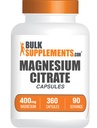 BulkSupplements.com Magnesium Citrate Capsules - Magnesium Supplement, Magnesium Citrate 400mg - Gluten Free, 4 cápsulas por Serving, 360 Conde (Pack of 1)