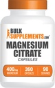 BulkSupplements.com Magnesium Citrate Capsules - Magnesium Supplement, Magnesium Citrate 400mg - Gluten Free, 4 cápsulas por Serving, 360 Conde (Pack of 1)
