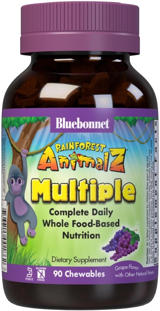 Bluebonnet Super Earth Rainforest Animalz Multi Chewable, Gris claro/Purple, 90 Conde