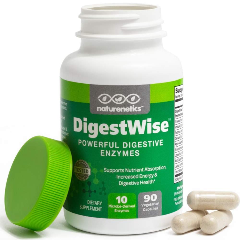 Naturenetics DigestWise Digestive Enzymes - 10 Powerful Vegan Enzymes to Support Digestion, Gas, Bloating & Constipation Relief - Keto Friendly - Lab Tested - 90 Capsules (1)