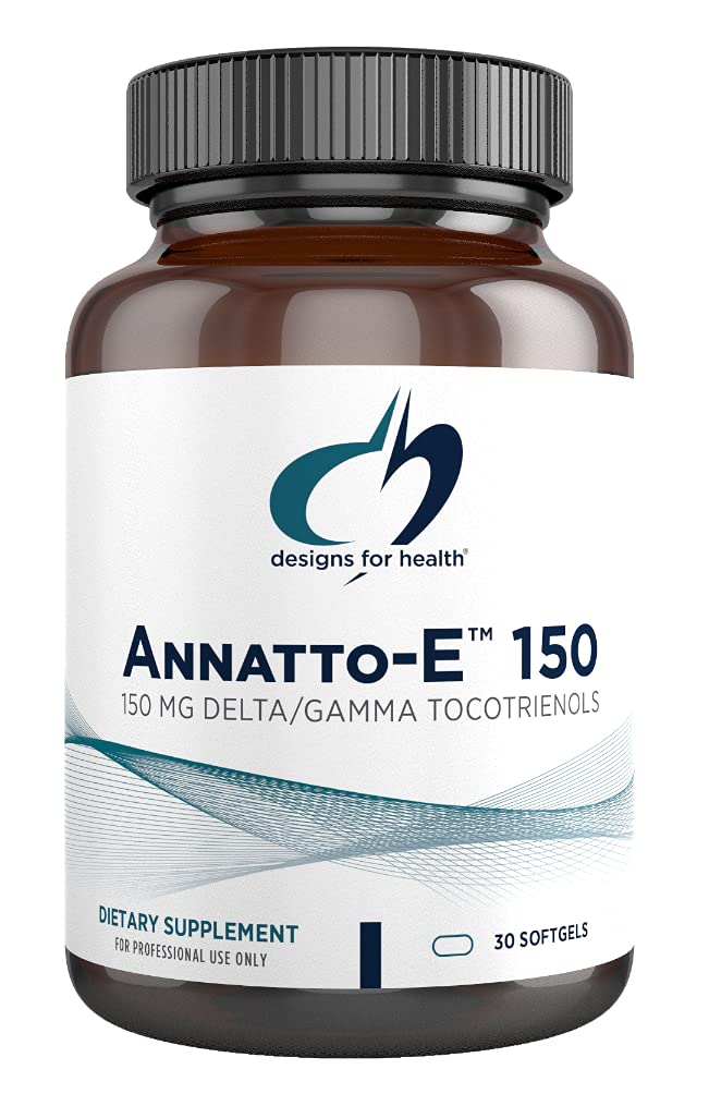 Diseños para la salud Annatto-E 150mg Tocotrienols - DeltaGold Vitamin E Complex Supplement with Delta + Gamma Tocotrienols - Cardiovascular, Healthy Aging + Antioxidant Support - Non-GMO (30 Softgels)