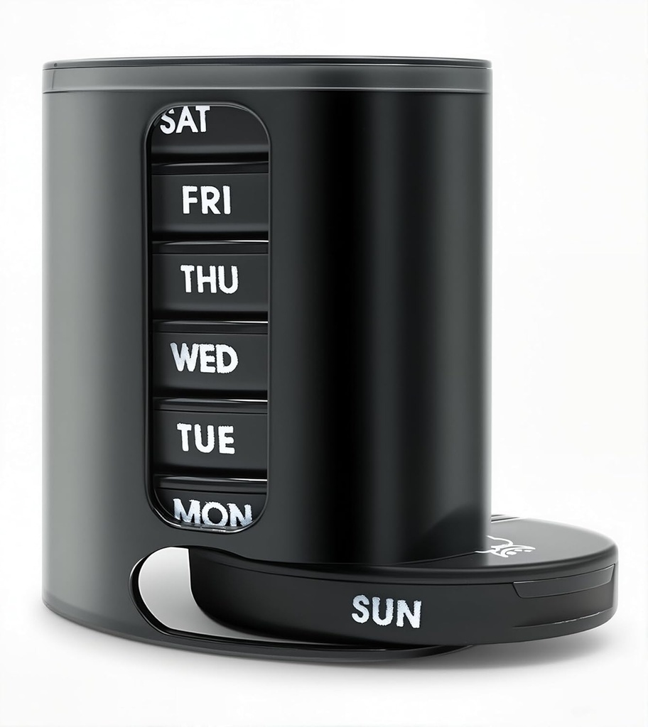 Organizador semanal de píldoras (Twice-A-Day), Caja de píldoras portátiles de 7 días con componentes estables AM/PM para píldoras, vitamina, aceite de pescado, suplementos, arco iris (negro)