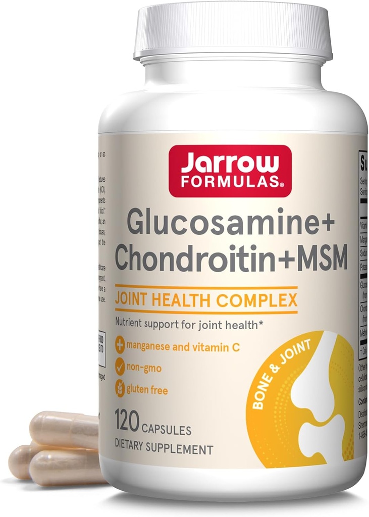 Jarrow Formulas® Glucosamine + Condroitina + MSM Capsules, Suplemento de Soporte Conjunto con Vitamina C y Manganese, 30 cápsulas, 120 Day Supply