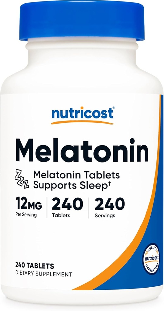 Nutricost Melatonin 12mg, 240 Tablets - 12mg Por Serving, Non-GMO, Gluten Free