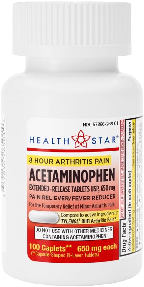 GeriCare Acetaminofén Artritis extendida liberación 650mg Caplets, Alimentador de dolor, Síntomas de artritis, Reducción de fiebre, 100 Conde (Pack of 1)
