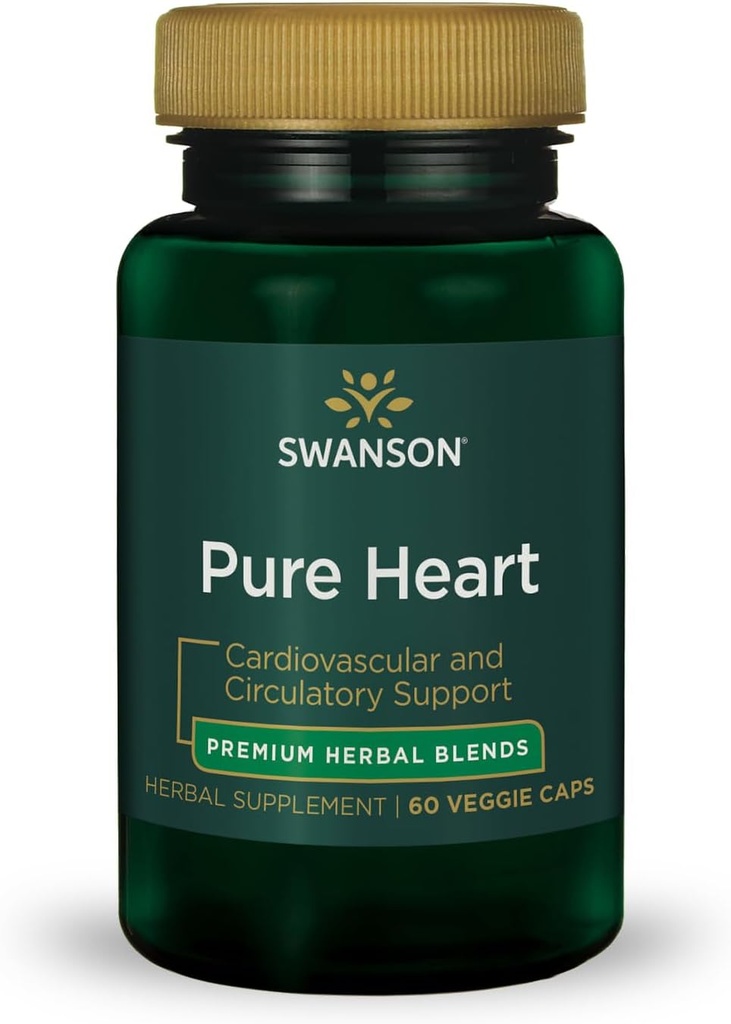 Swanson Pure Heart Cardiovascular Circulatory Health Antioxidant Resveratrol Blood Pressure Cholesterol Support Herbal Suplemento 60 Veggie Capsules (Veg Caps) Vegan