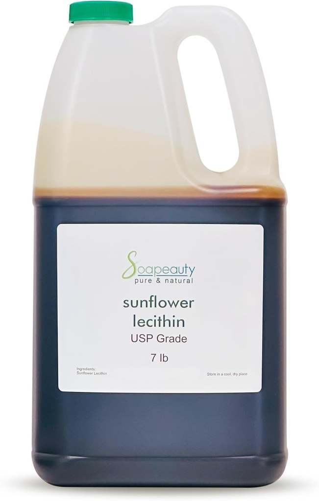 Sunflower Lecithin Liquid Oil | Cold Pressed Unrefined | USP Grade Unbleached 100% Pure Natural Sunflower Lecithin Oil | Skin Moisturizer, Soap Making | 7 lb