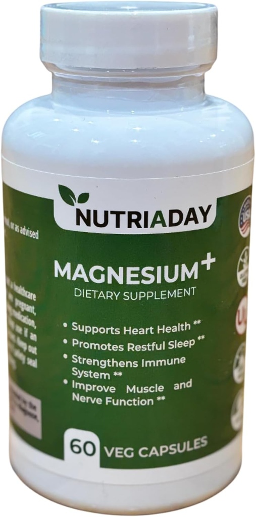 Magnesium Plus Suplemento - Complejo de Magnesio para Alivio de Estrés, Salud del Corazón, Apoyo al sueño, Boost Inmunitario, Muscle &amp; Nerve Aid - Pure Magnesium Glycinate Powder 60 Veg Capsules